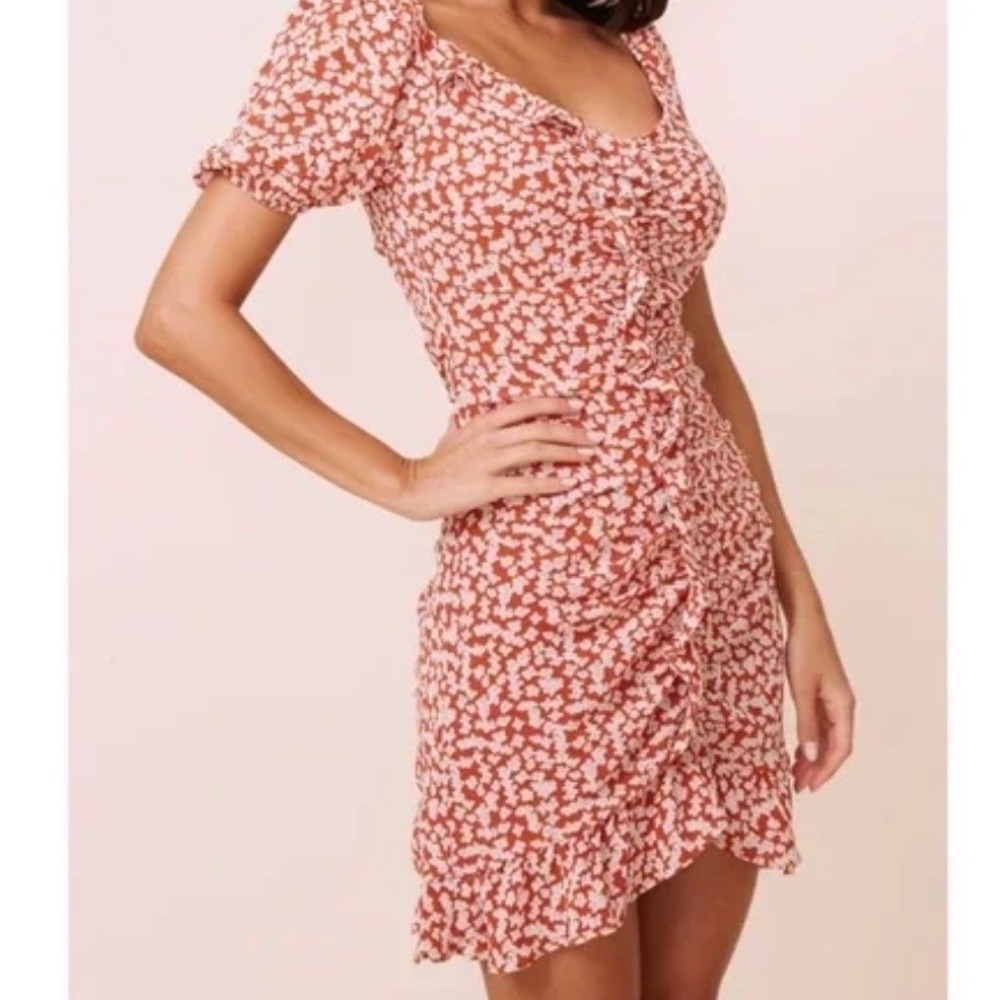 Astr Dress Sz Med Floral Rust Orange Peasant Boho Fall Y2K Smocked Cottage Rouch